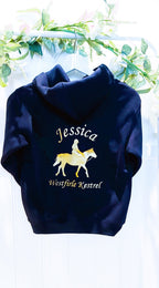 personalised Navy Horse Riding Hoodie: Equestrian Gift