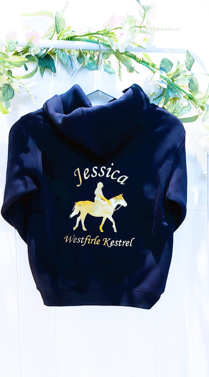 personalised Navy Horse Riding Hoodie: Equestrian Gift