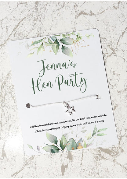 personalised Hen Party Wish Bracelet: Eucalyptus Star Charm Favor
