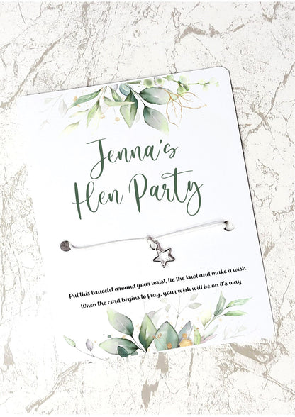 personalised Hen Party Wish Bracelet: Eucalyptus Star Charm Favor