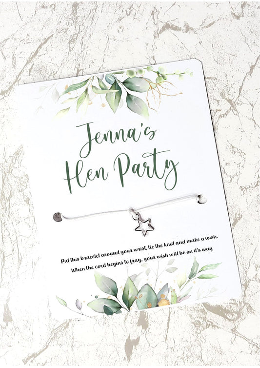 personalised Hen Party Wish Bracelet: Eucalyptus Star Charm Favor