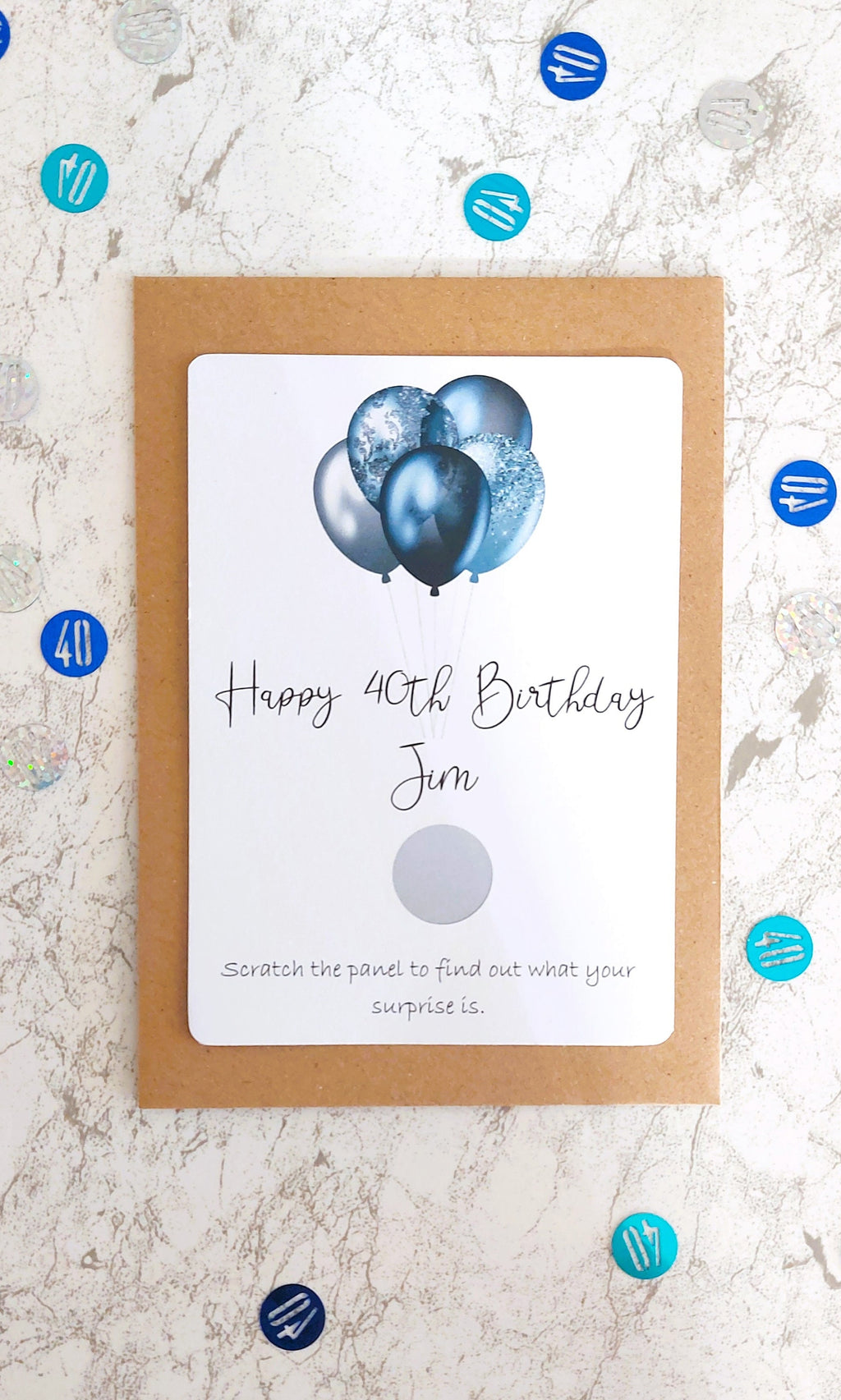 personalised 40th Birthday Surprise Scratch Card: Blue Balloon Reveal