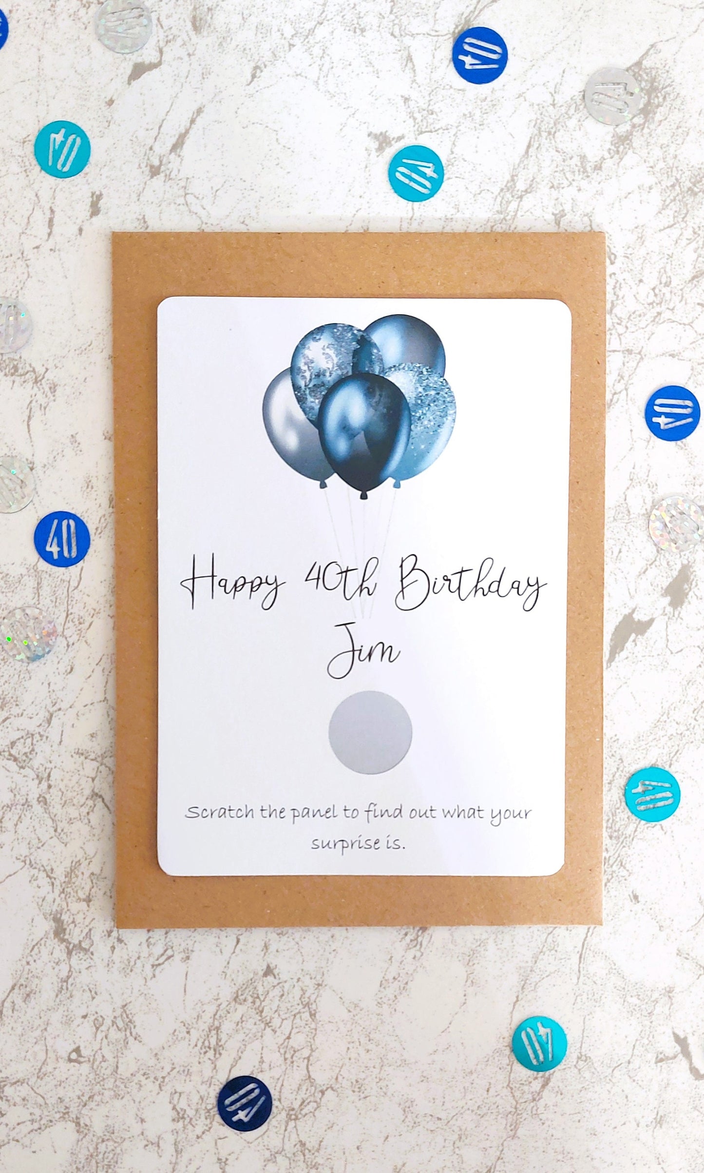 personalised 40th Birthday Surprise Scratch Card: Blue Balloon Reveal