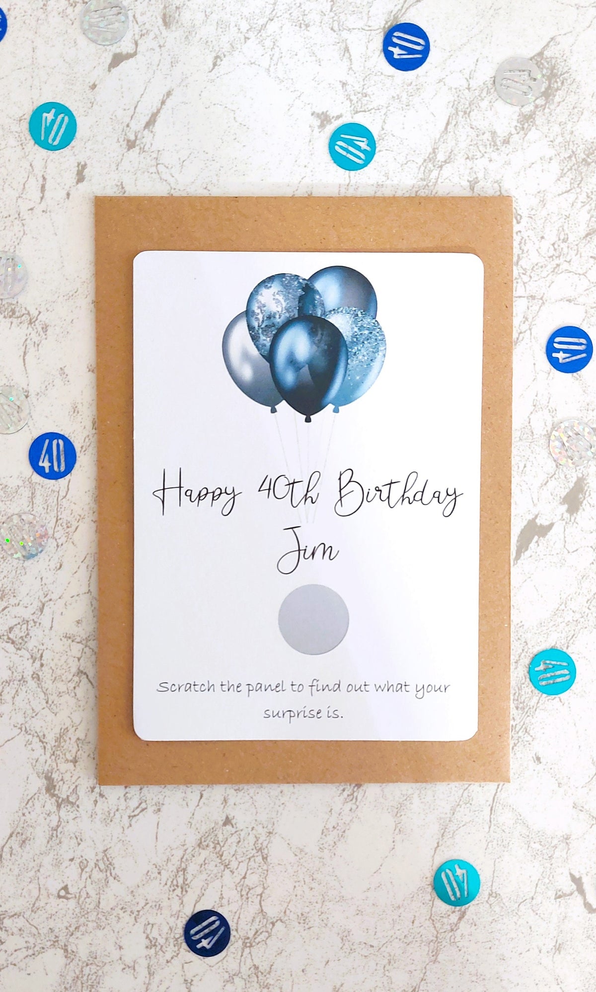 personalised 40th Birthday Surprise Scratch Card: Blue Balloon Reveal