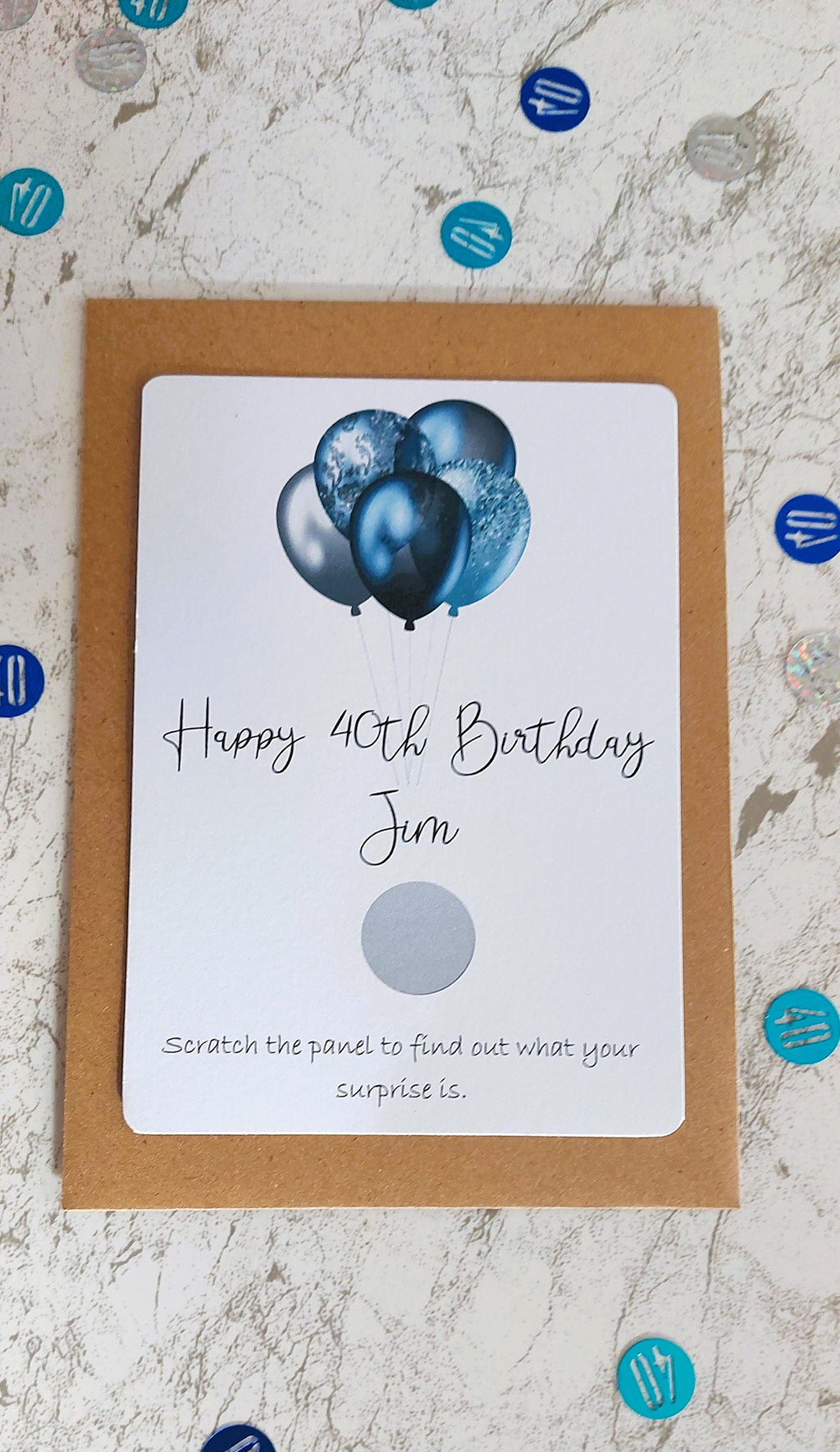 personalised 40th Birthday Surprise Scratch Card: Blue Balloon Reveal
