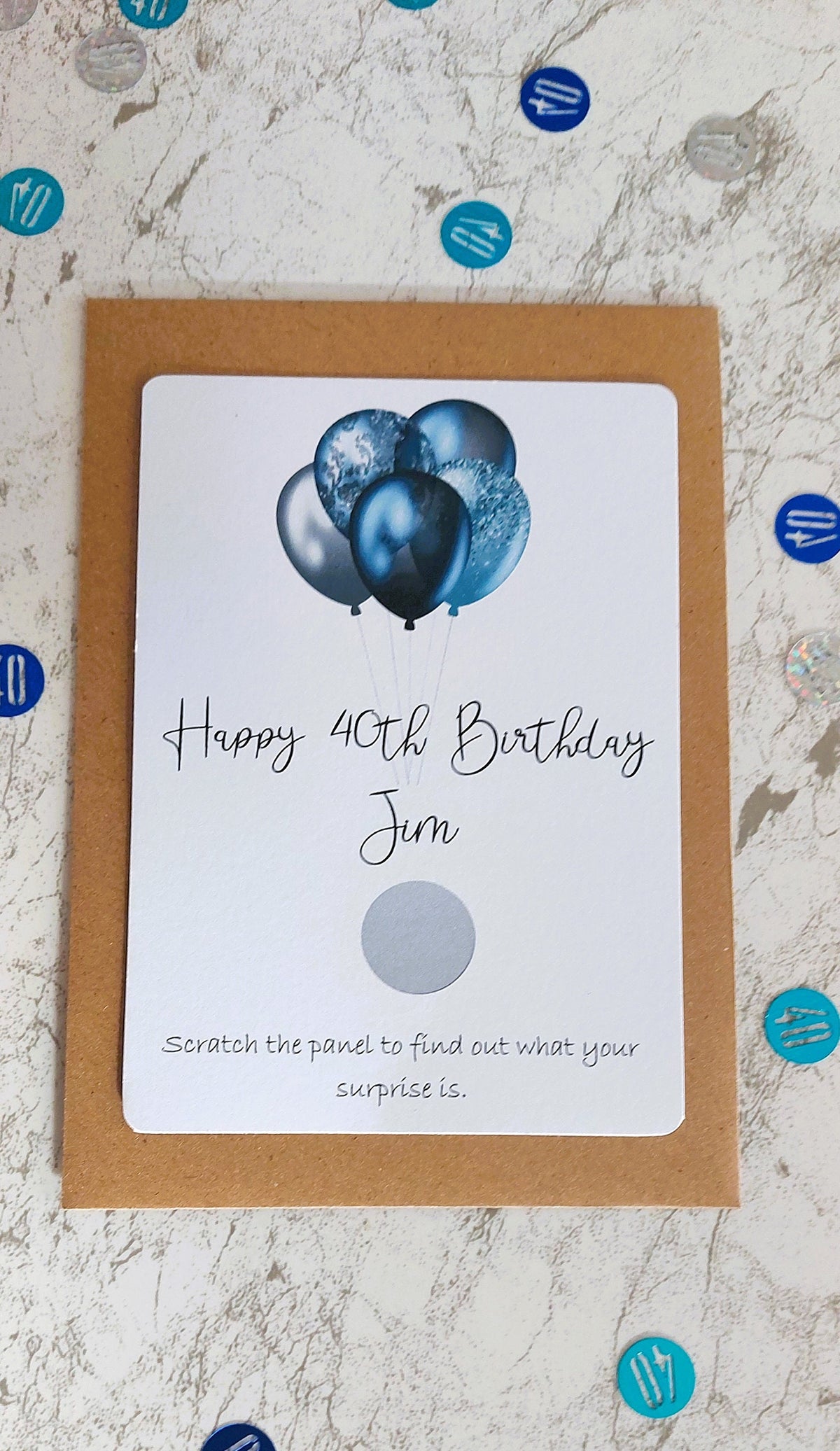 personalised 40th Birthday Surprise Scratch Card: Blue Balloon Reveal