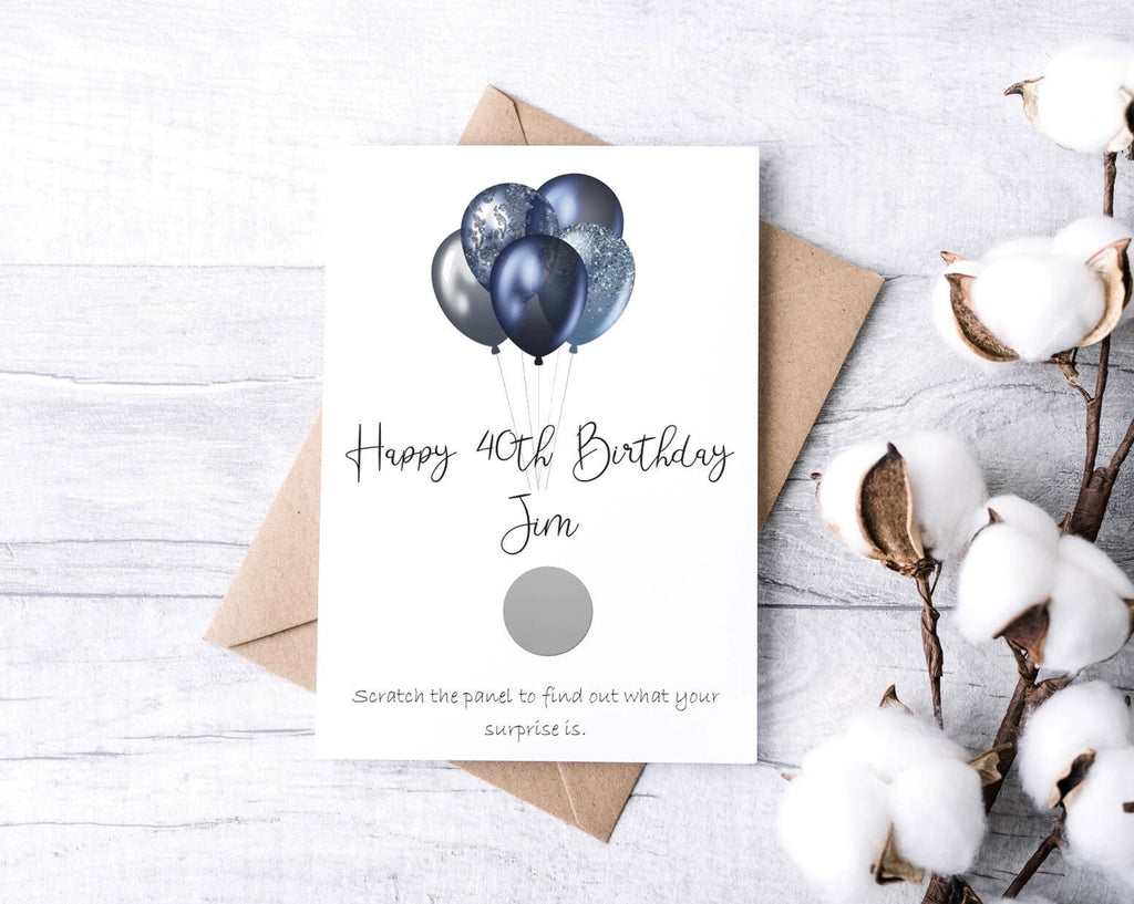 personalised 40th Birthday Surprise Scratch Card: Blue Balloon Reveal