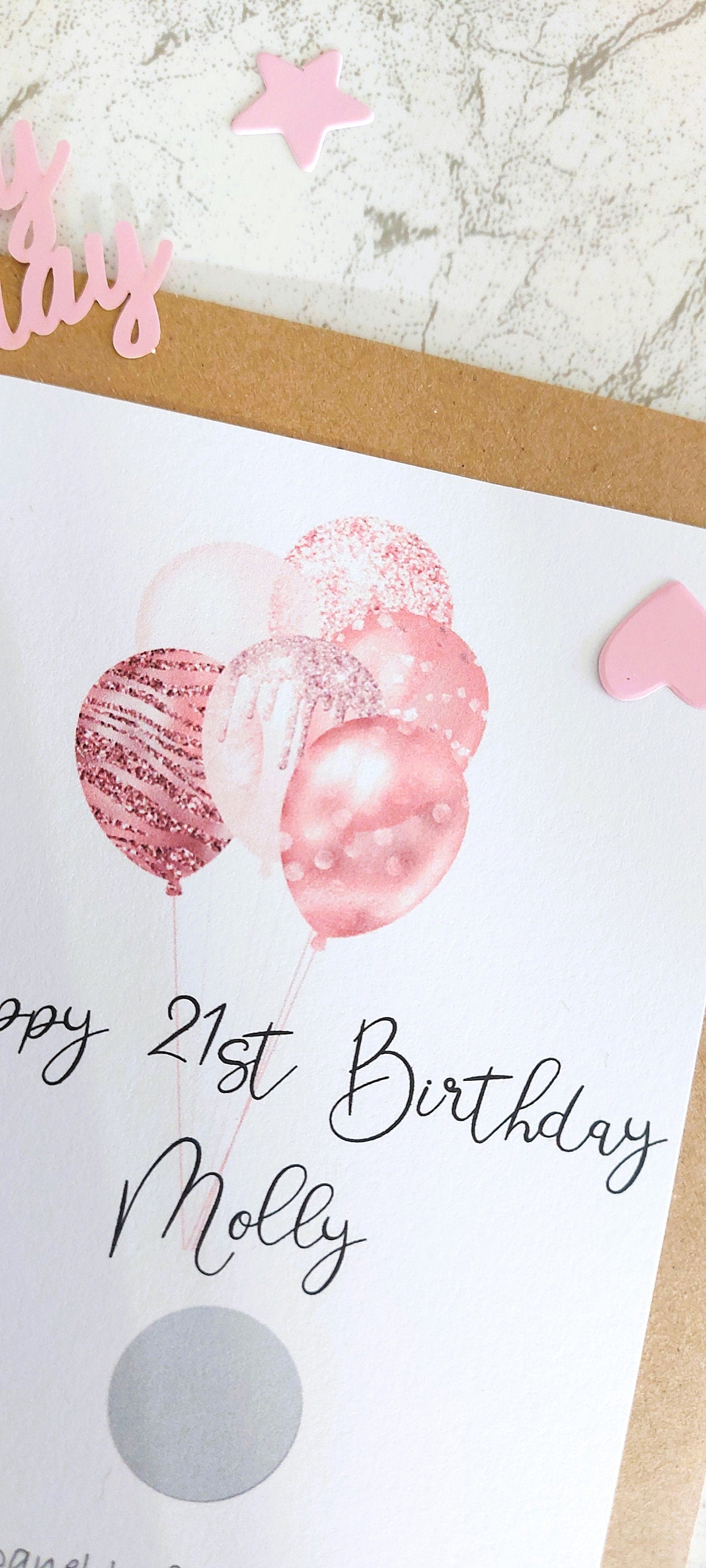 personalised 21st Birthday Scratch Card: Pink Balloon Surprise Reveal