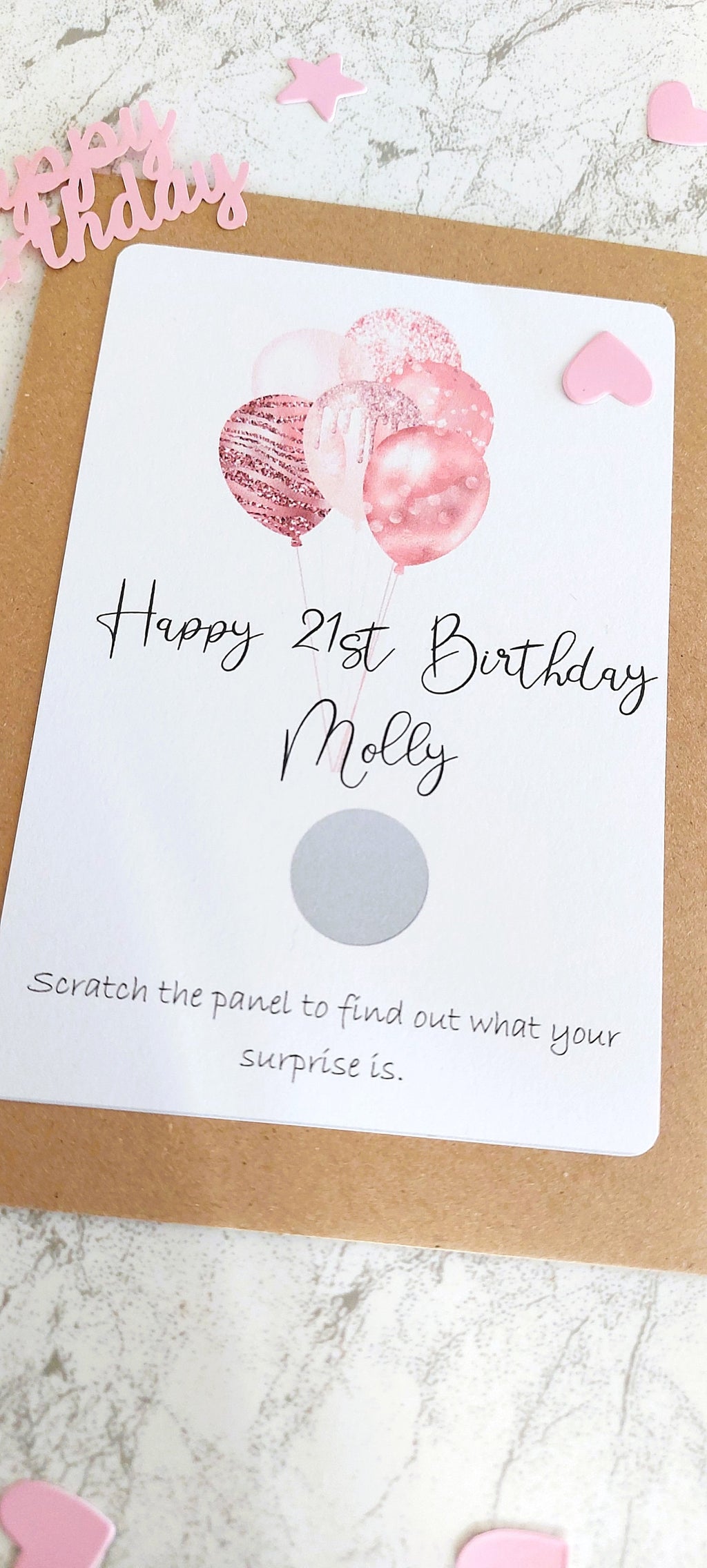 personalised 21st Birthday Scratch Card: Pink Balloon Surprise Reveal