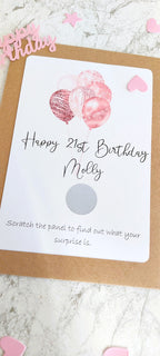 personalised 21st Birthday Scratch Card: Pink Balloon Surprise Reveal