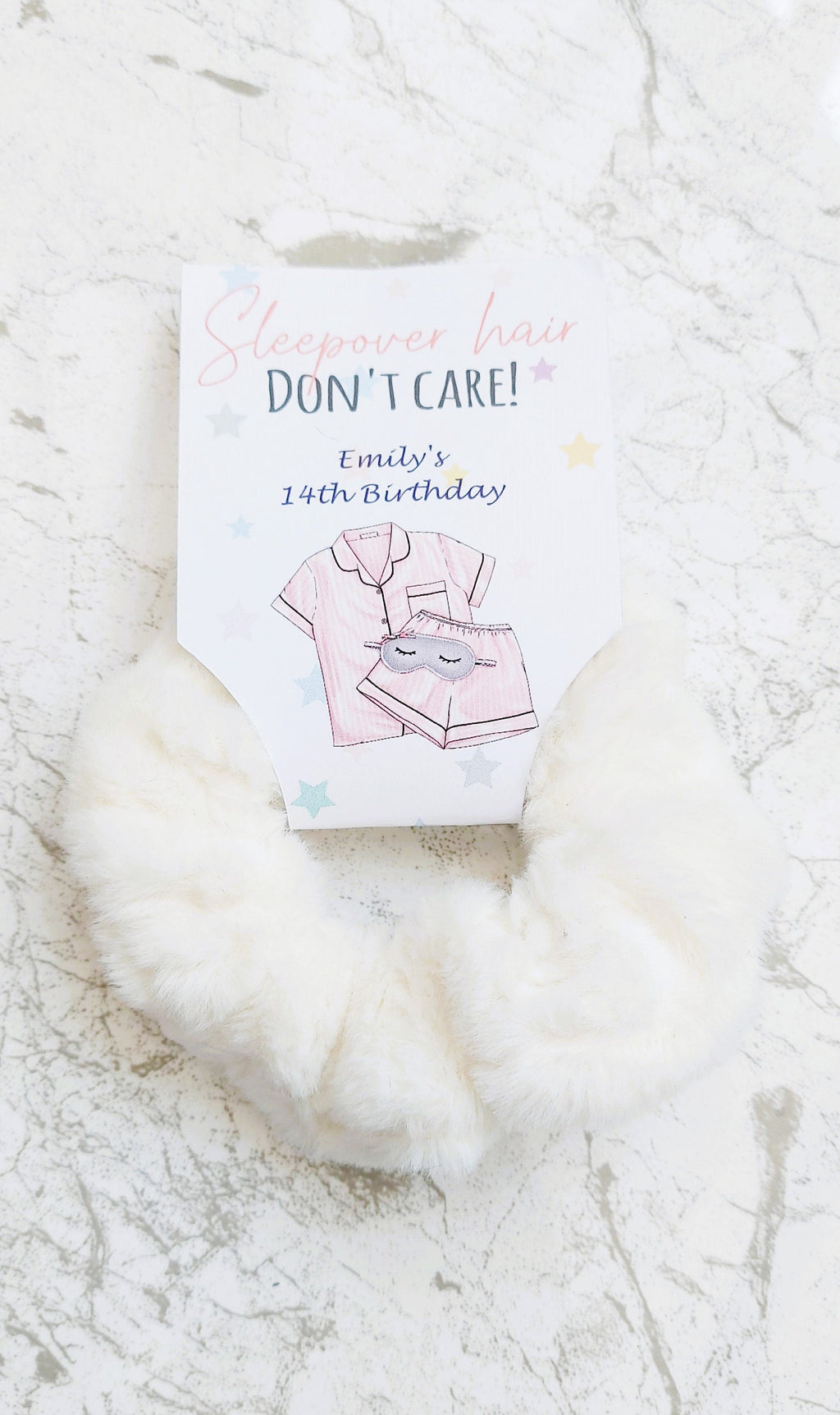 Personalised Plush Sleepover Scrunchie Party Favours, sleepover party bags, party bag fillers, sleepover party gift