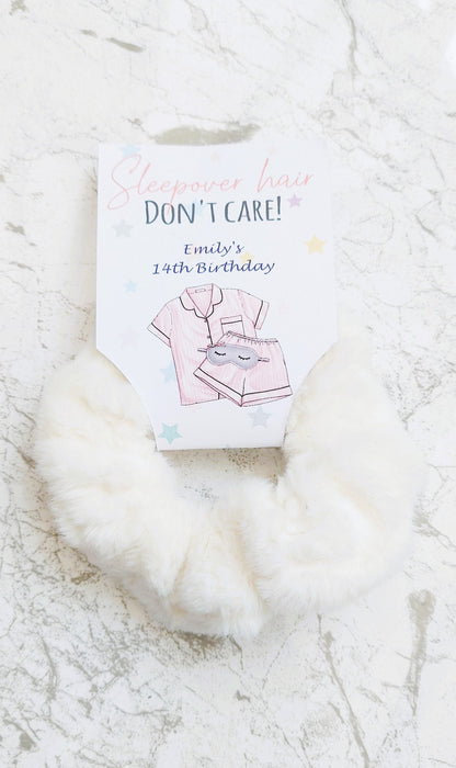 Personalised Plush Sleepover Scrunchie Party Favours, sleepover party bags, party bag fillers, sleepover party gift