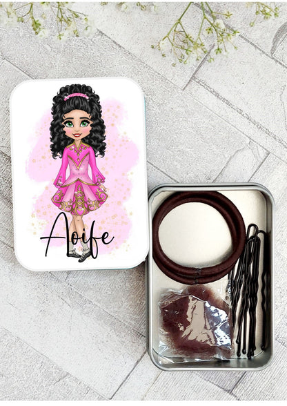 personalised Irish Dance Hair Bun Kit: Silver Tin, Feis Hairstyle