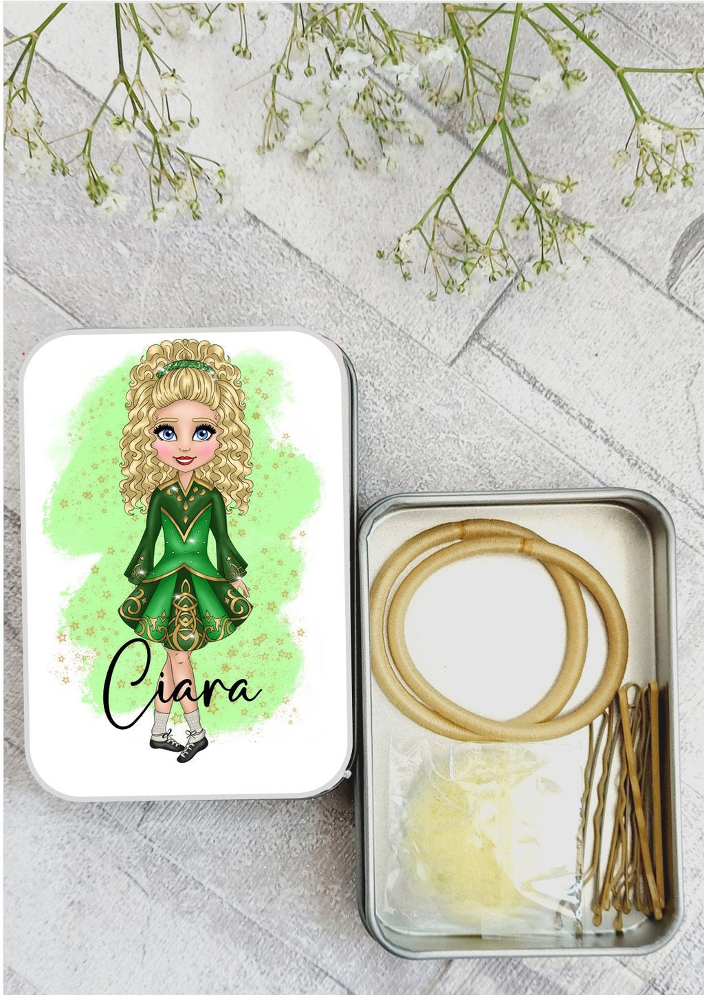 Irish Dance Hair Bun Kit: Personalizable Tin, Feis Accessory