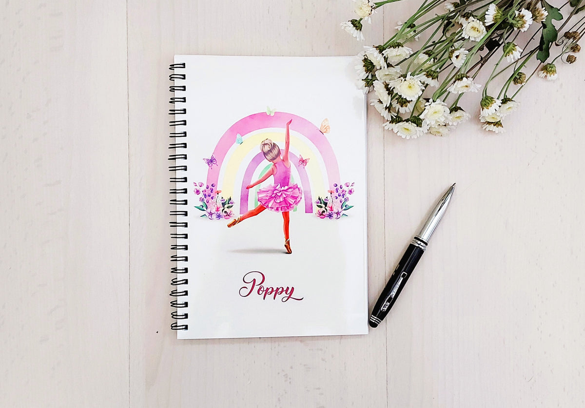 personalised Ballerina Notebook: Rainbow Floral Dance Gift