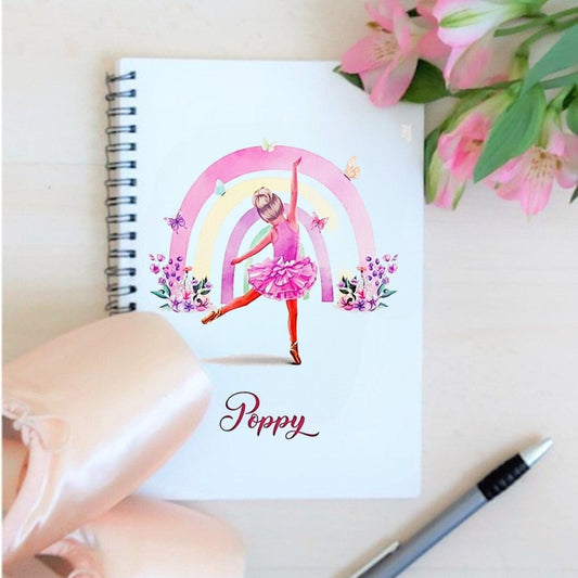 Personalised rainbow ballerina ballet note book