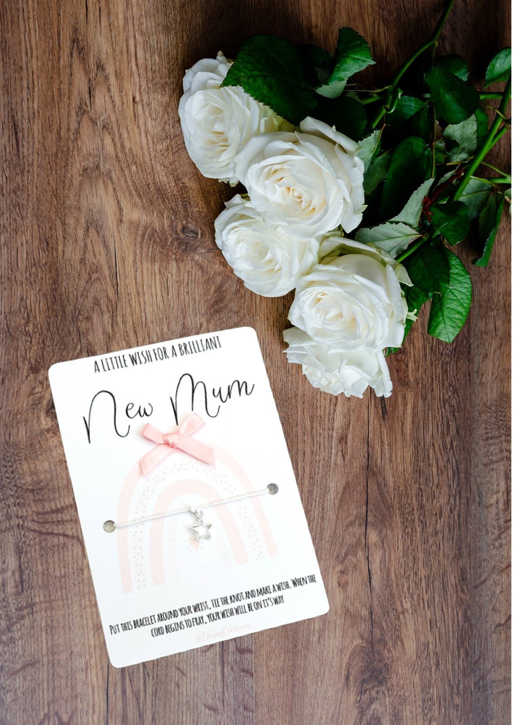 New Mum Wish Bracelet: Pink Cord, Baby Feet Charm