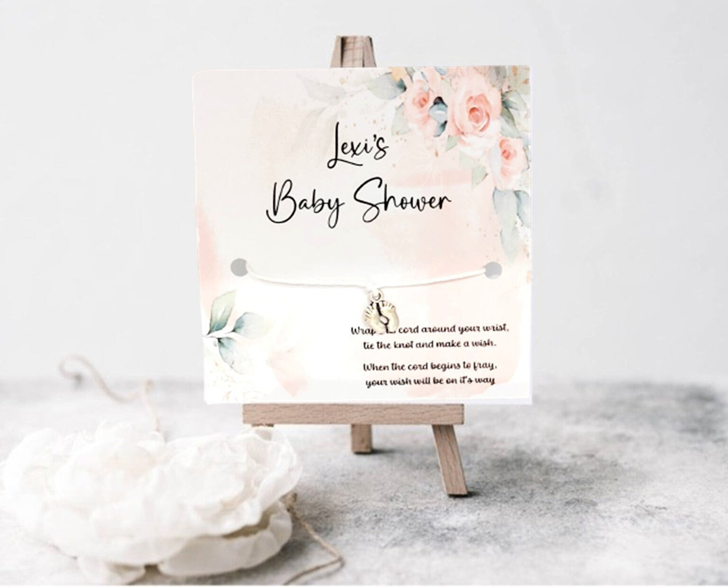 Personalised Baby Shower Wish Bracelet: Floral Party Favor