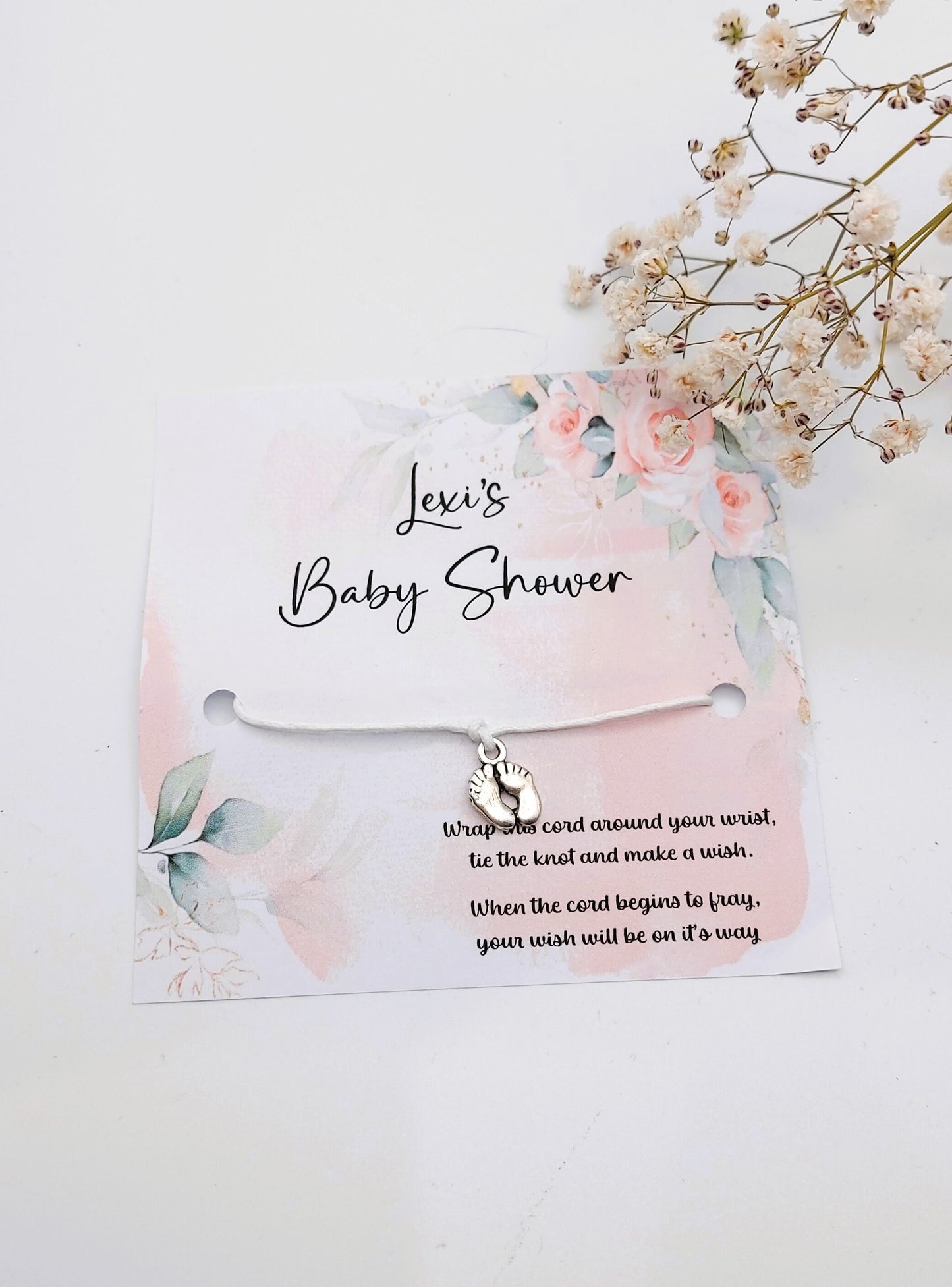 Personalised Baby Shower Wish Bracelet: Floral Party Favor