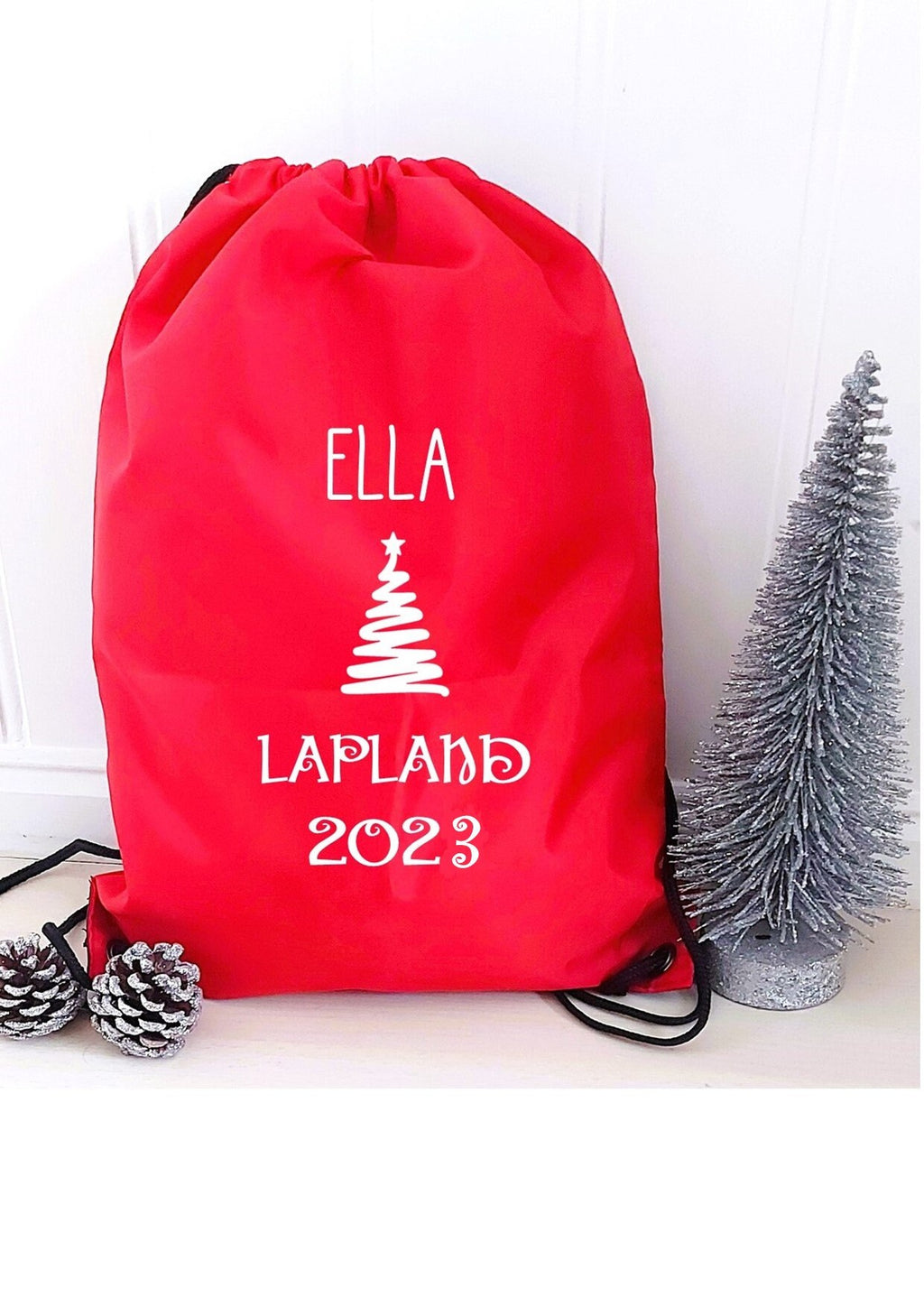 Lapland 2026 Personalised Drawstring Bag: Christmas Tree or Snowflake