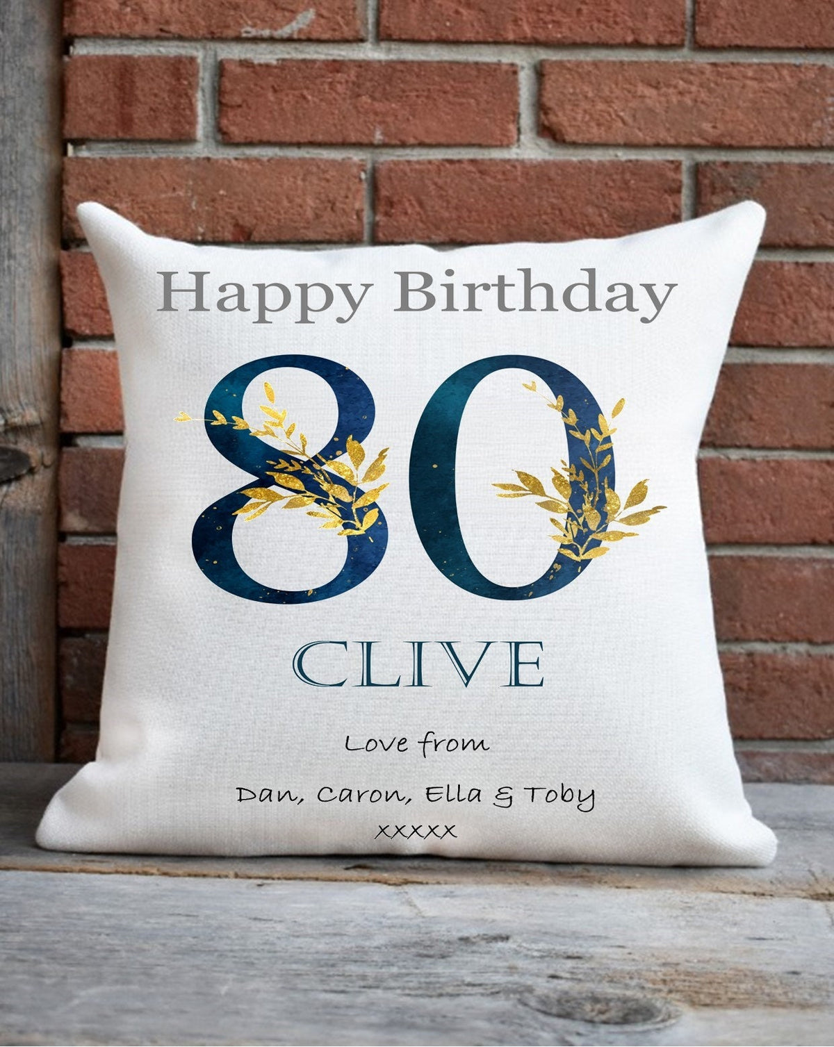 personalised 80th Birthday Cushion: Gold Leaf Keepsake Gift