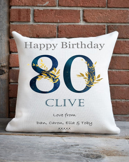 Personalised 80th Birthday Cushion, men's 80th birthday cushion, 80th birthday gift for him