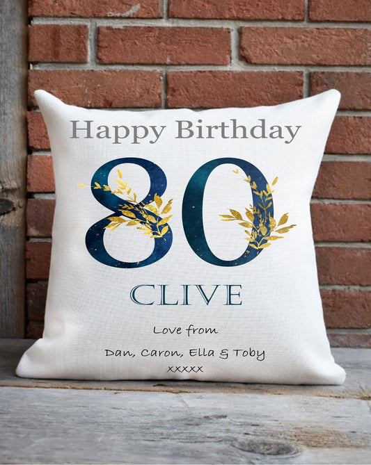 Personalised 80th Birthday Cushion, men's 80th birthday cushion, 80th birthday gift for him