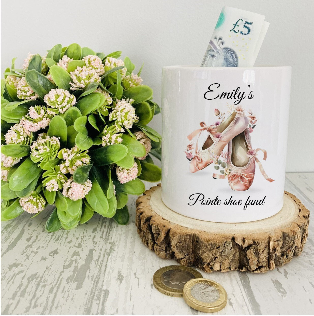 Personalised Ballerina moneybox, ballet shoes money box, pointe shoe fund, gifts for dancers