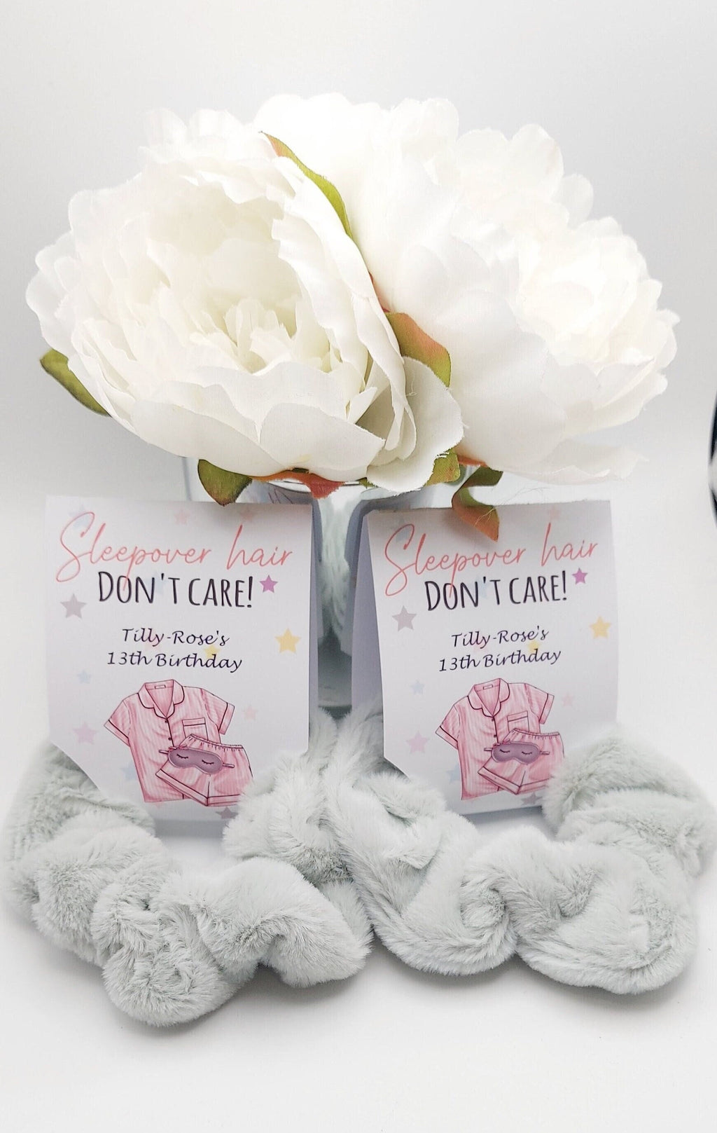 Personalised Plush Sleepover Scrunchie Party Favours, sleepover party bags, party bag fillers, sleepover party gift
