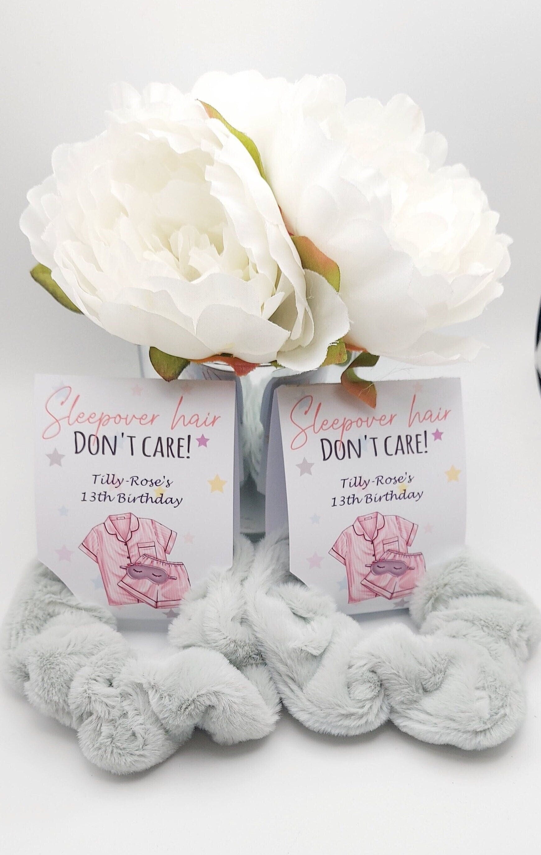 Personalised Plush Sleepover Scrunchie Party Favours, sleepover party bags, party bag fillers, sleepover party gift