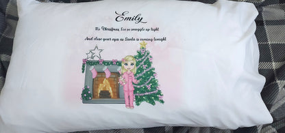 personalised Christmas Eve Pillowcase: Girl's Character Doll Pillow