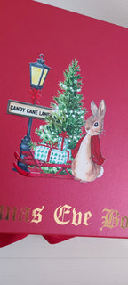 Personalised Peter Rabbit Candy Cane Lane Christmas Eve Box. High quality magnetic gift box