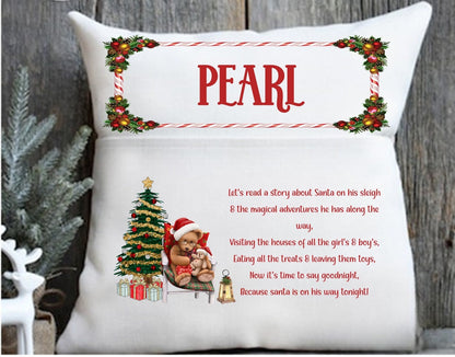 Personalised teddy bear Christmas Reading Cushion