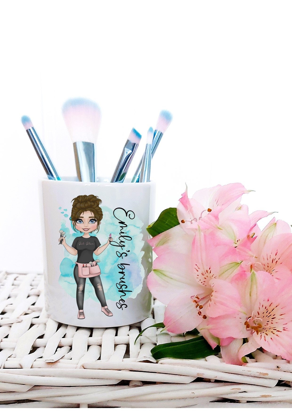 personalised Ceramic Makeup Brush Holder: Custom Character Vanity Decor