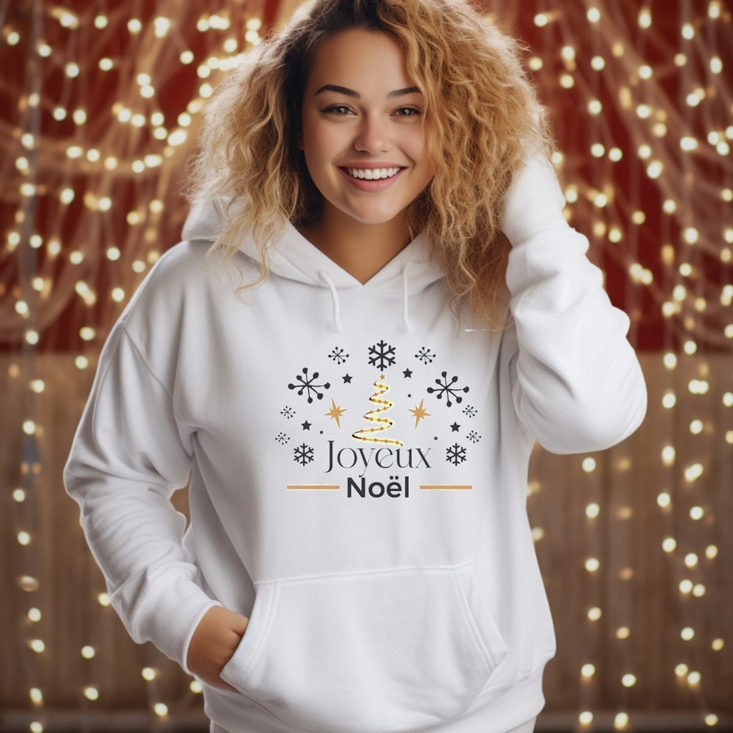 Joyeux Noel ladies' white Christmas hoodie