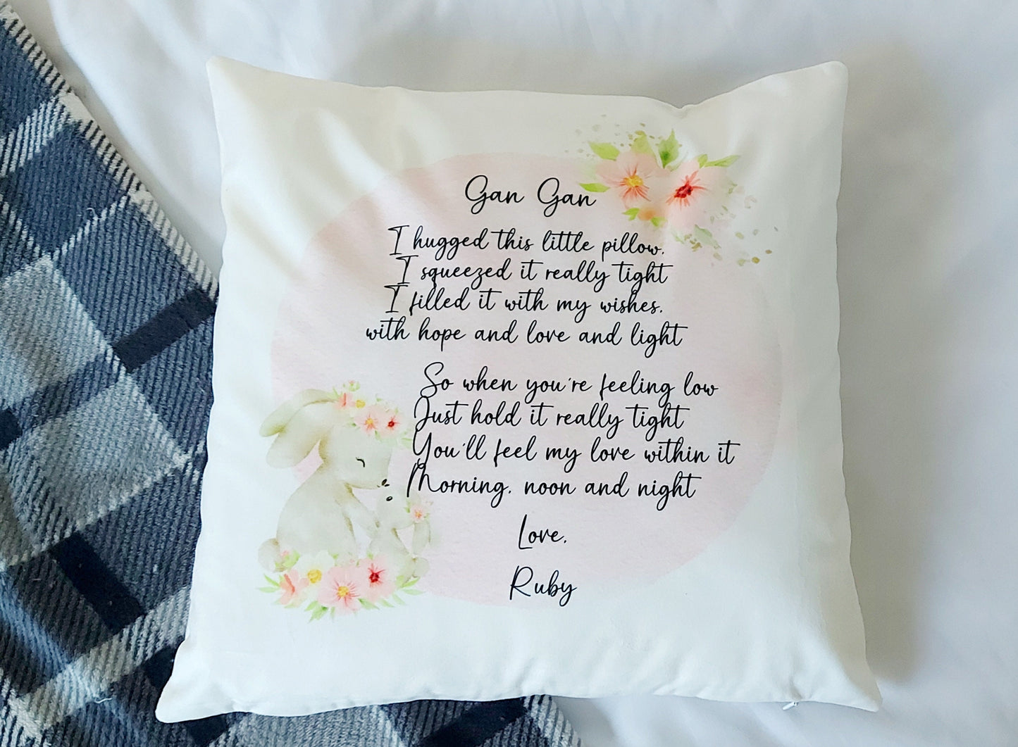 Personalised hug cushion "We hugged this little pillow; Mum, Mummy, Nan, Nanna, Gran, Mother's Day gift,