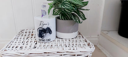 personalised Gamer Money Box: Ceramic Gaming Fund Savings Pot