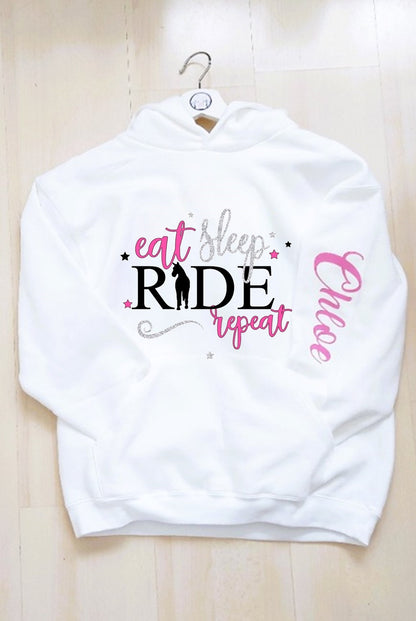 personalised Horse Riding Hoodie: Glittery Equestrian Gift