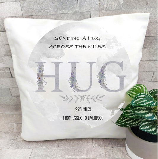 Personalised Hug Across the Miles cushion