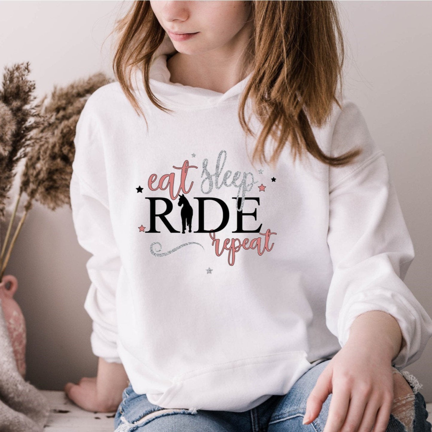 Personalised Eat Sleep Ride Repeat horseriding hoodie