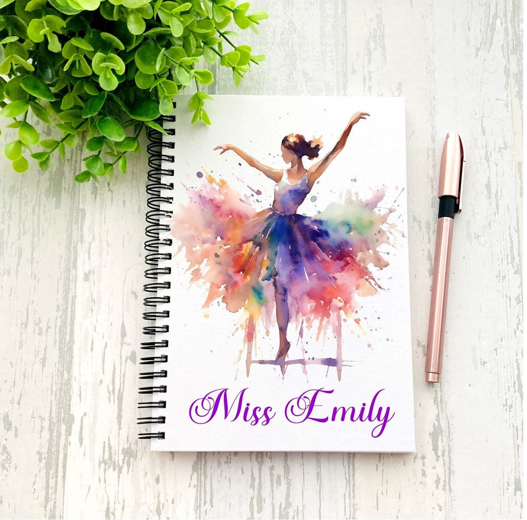 personalised Ballerina Notebook: Watercolor Dance Journal, A5