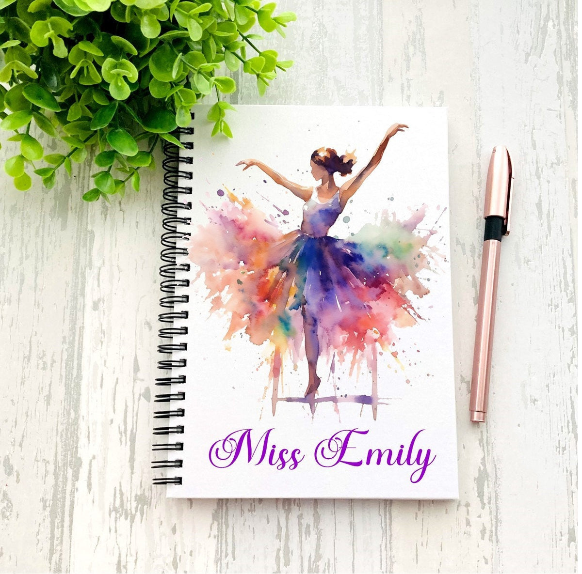 personalised Ballerina Notebook: Watercolor Dance Journal, A5