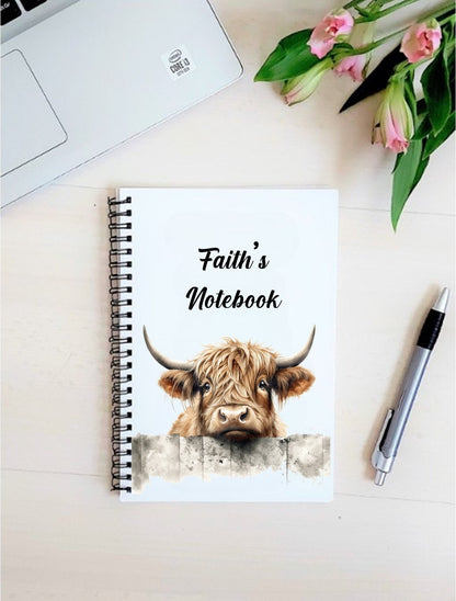 personalised Highland Cow Notebook: A5 Lined Journal