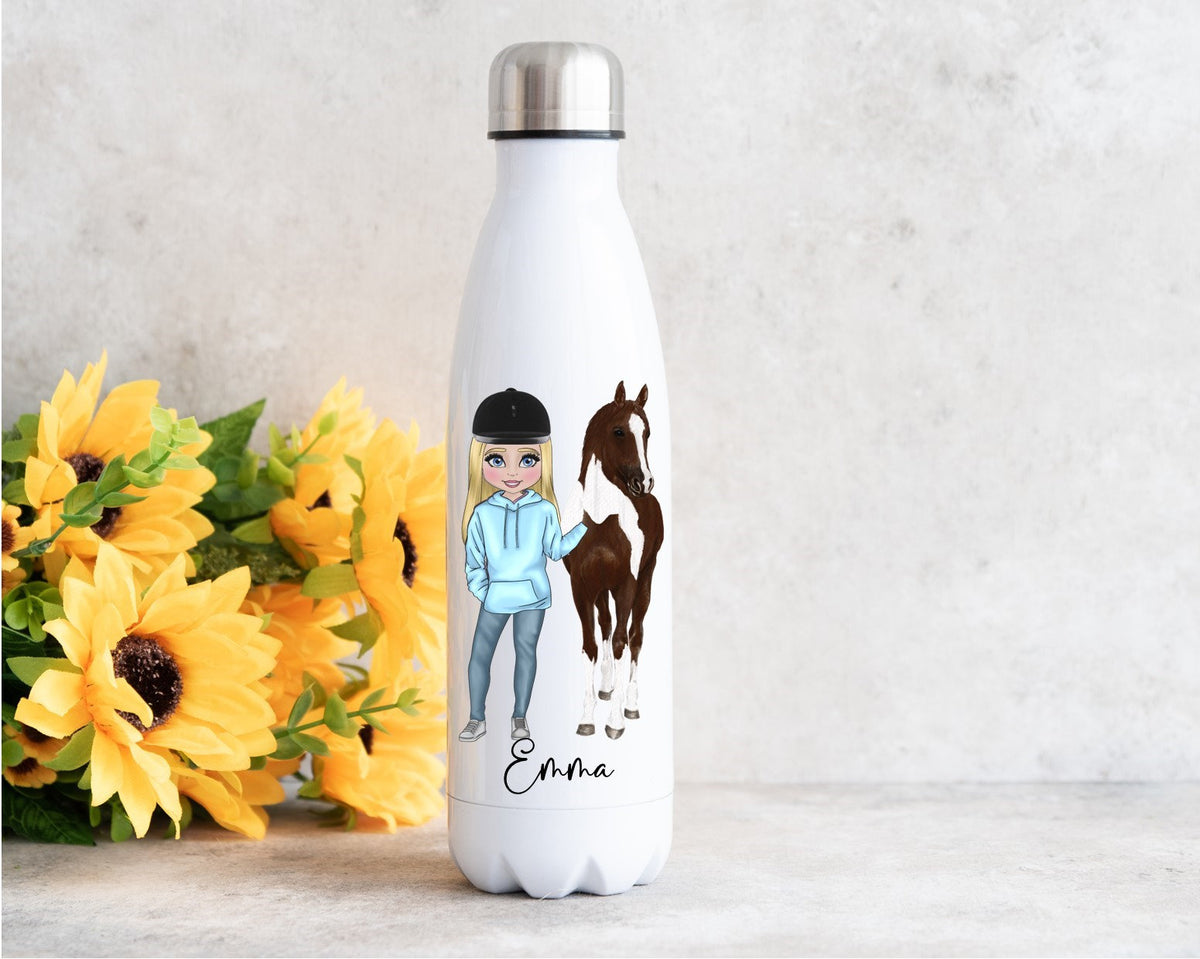 Personalised Horse Rider Water Bottle, gift for horse riding, horseriding water bottle, personalised horse water bottle
