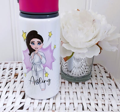 Personalised Karate Girl Water Bottle, sports bottle, drink bottle for karate, spillproof drinks bottle