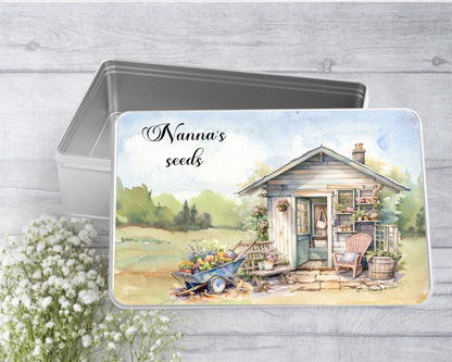 personalised Garden Shed Seed Storage Tin: Gardening Gift