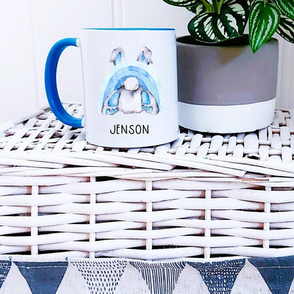 personalised Blue Easter Bunny Mug: Boy's Gift