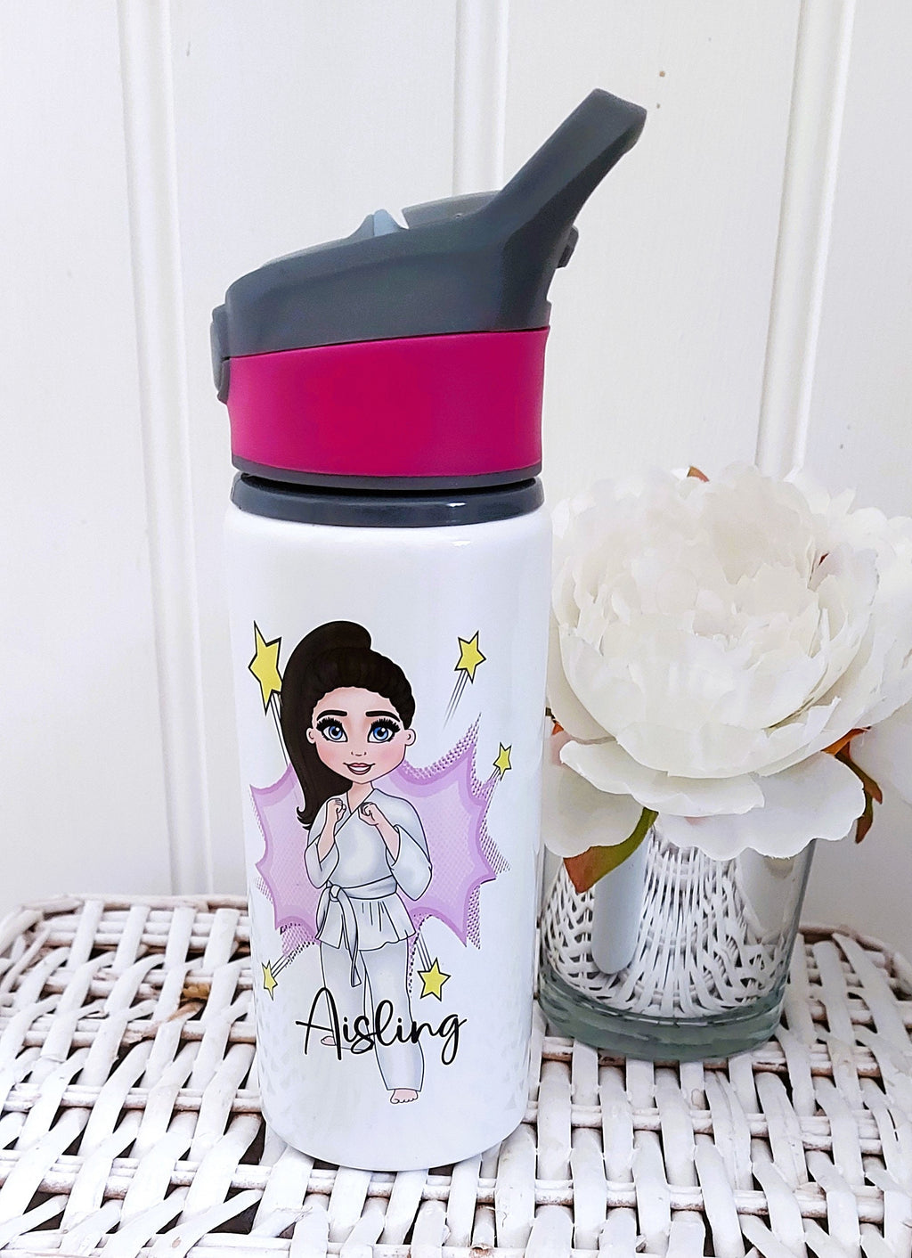 Personalised Karate Girl Water Bottle, sports bottle, drink bottle for karate, spillproof drinks bottle
