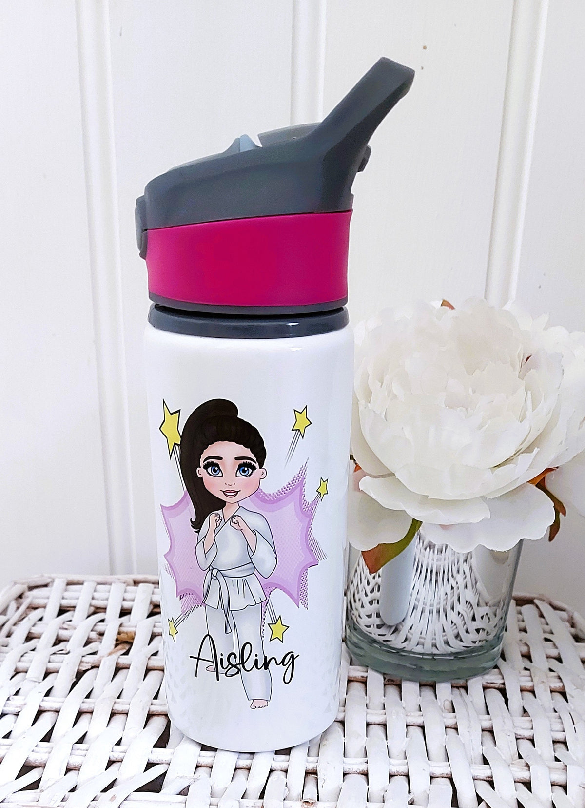 Personalised Karate Girl Water Bottle, sports bottle, drink bottle for karate, spillproof drinks bottle