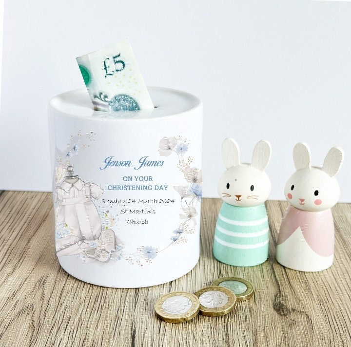 Personalised baby boy's Christening Money Box